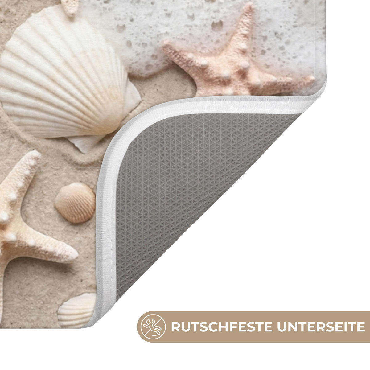 KÚPEĽŇOVÁ PREDLOŽKA Mušle - Hviezdice - Pláž 80x50 cm - piesková/krémová, textil/plast (80/50cm) - OnlyWow
