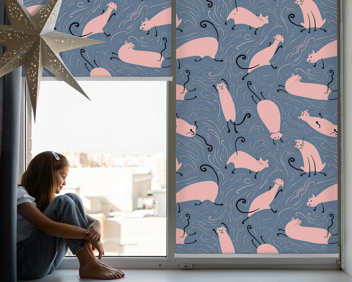 VNÚTORNÁ roleta - okenná roleta - roleta - 90x140 cm - Ružové mačky - pink, plast (90/140/0.5cm) - TULUP
