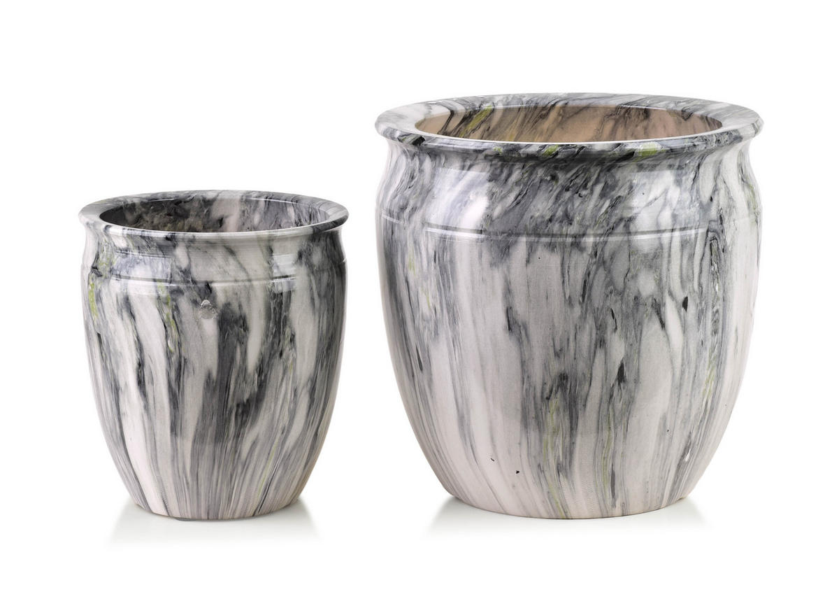 BLUMENTOPF Neva Marble 2er Set Hellgrau 30,5x30,5x30,5/20,5x20,5x23 cm Keramik - Hellgrau, Keramik (30.5/30.5cm) - Mondex