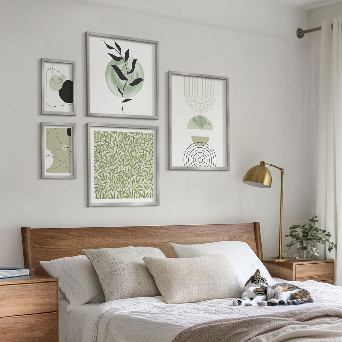 BILDER SET 5er Set - 50x50 cm & 20x30 cm & 40x60 cm Silberner Rahmen - Abstrakte Formen und Farben - Silberfarben, Kunststoff (40/60cm) - TULUP