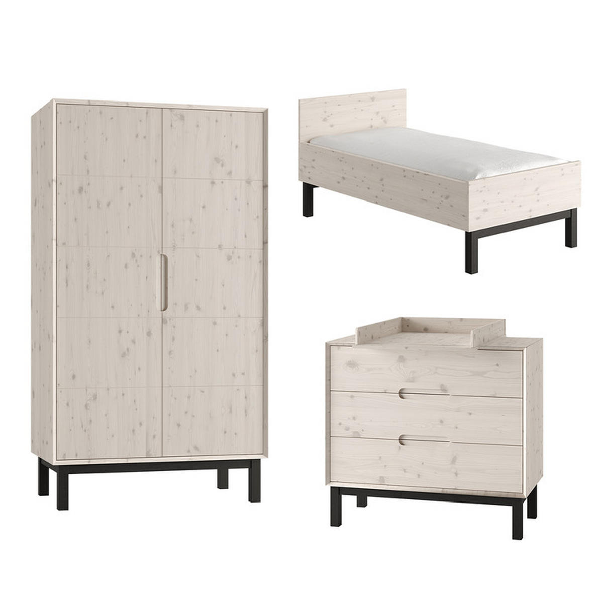 POKOJ PRO MIMINKO 3DÍLNÝ Country Bělené dřevo - bílá, dřevo (145/89/76.4cm) - Petits-meubles