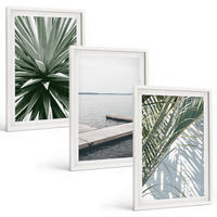 BILDER SET 3er Set - 40x60 cm Weißer Rahmen - Palmenblätter-Holzbrücke - Weiß, Kunststoff (40/60cm) - TULUP