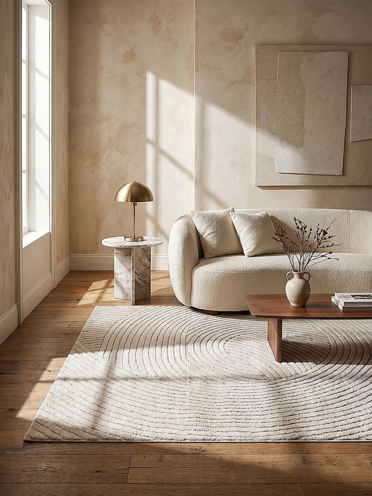 KURZFLORTEPPICH Geometrisch CETINA Polypropylen Creme 140 x 200 cm - Beige, Textil (140/200cm) - KADIMA DESIGN