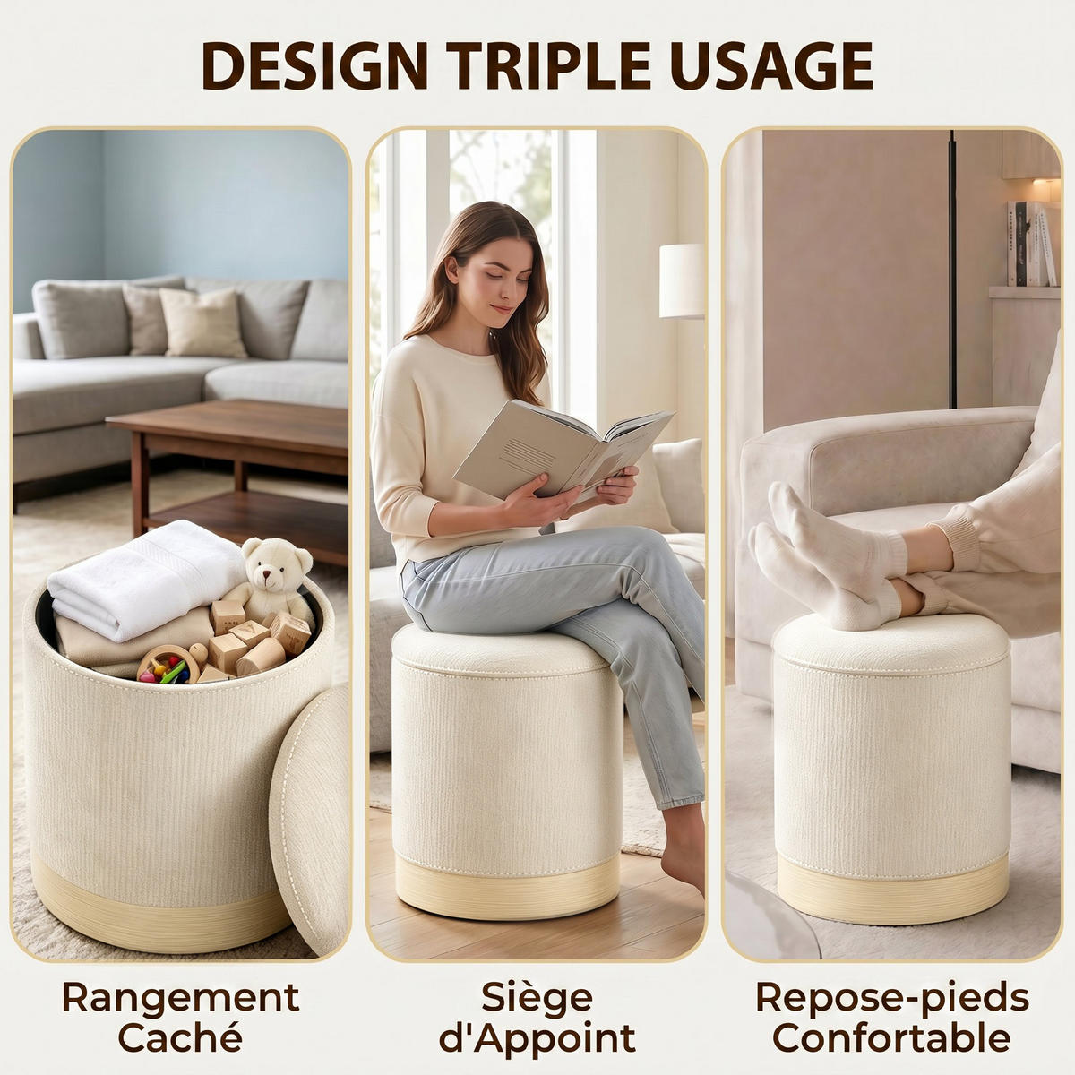 HOCKER PANG-M4T8K2 Beige - Beige, Metall (38/45/38cm) - PANGIVO