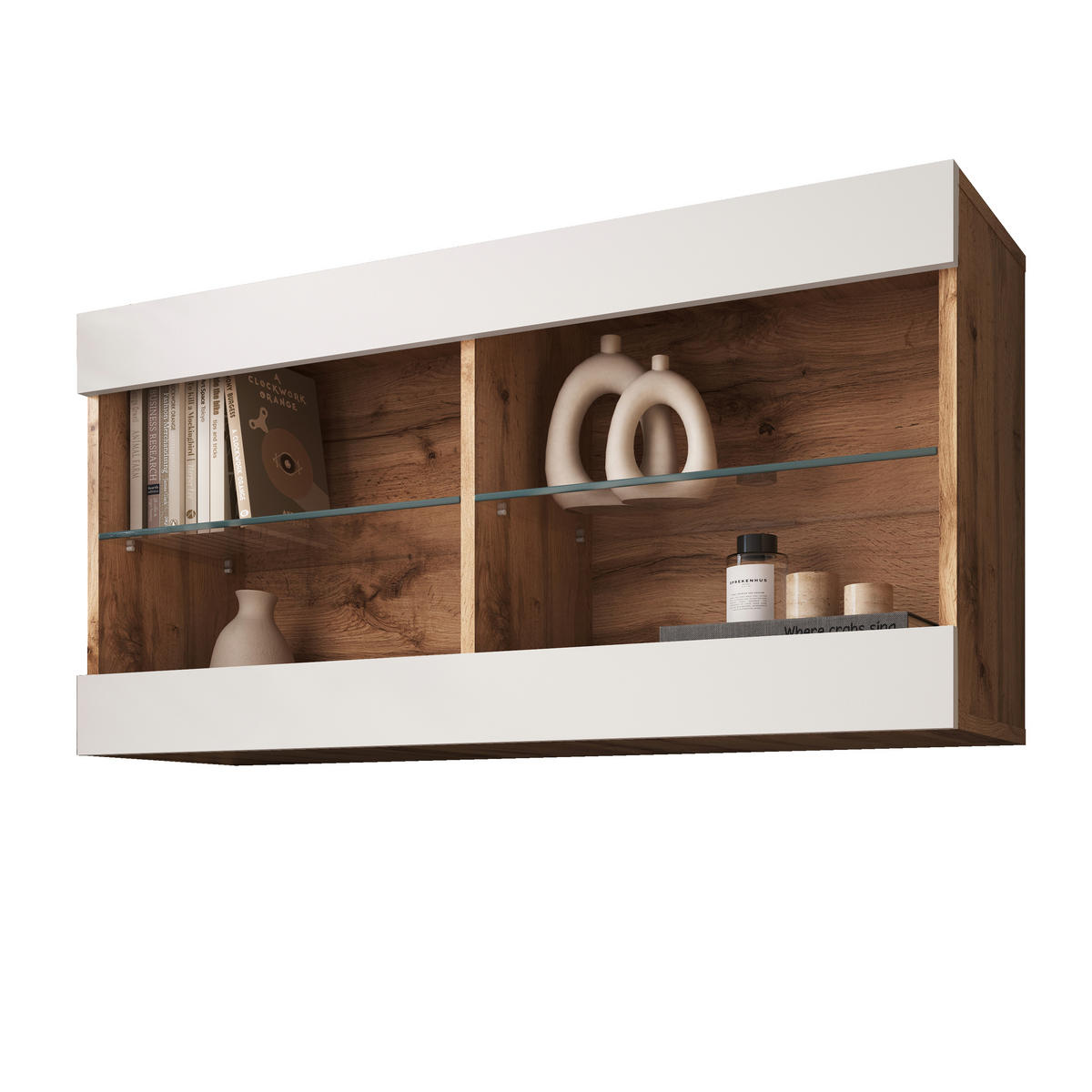 HÄNGEVITRINE TIVOLI HORIZONTAL 100, Weiss - Eiche Wotan/Weiß, Glas/Holzwerkstoff (100/50/29.5cm) - Komodee