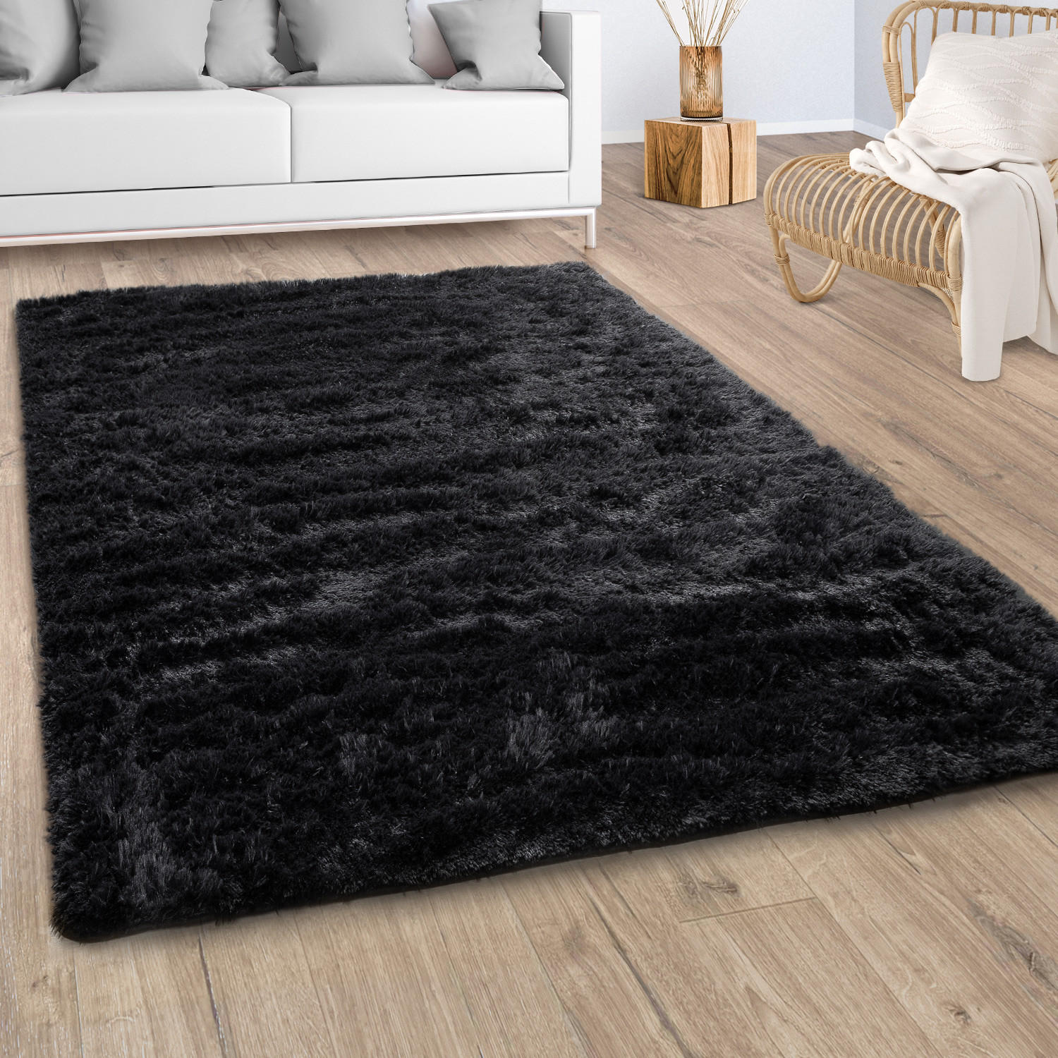 HOCHFLORTEPPICH 80/150 cm Silky 591 - Schwarz, Textil (80/150cm) - Paco Home