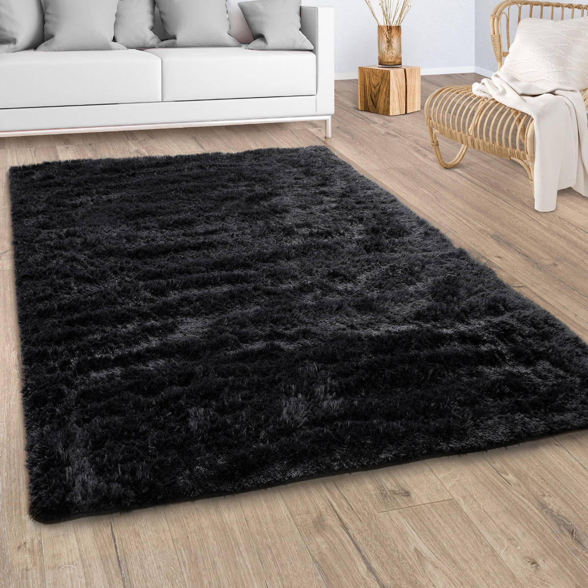 HOCHFLORTEPPICH 200/290 cm Silky 591 - Schwarz, Textil (200/290cm) - Paco Home