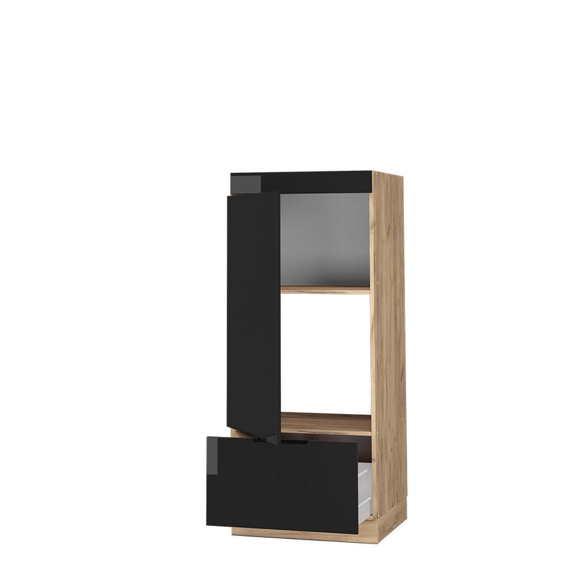 MIKROWELLENSCHRANK Fame-Line Schwarz Eiche hochglanz 60 cm - Honigeiche/Schwarz Hochglanz, Holzwerkstoff (60/153.6/58.1cm) - Vicco