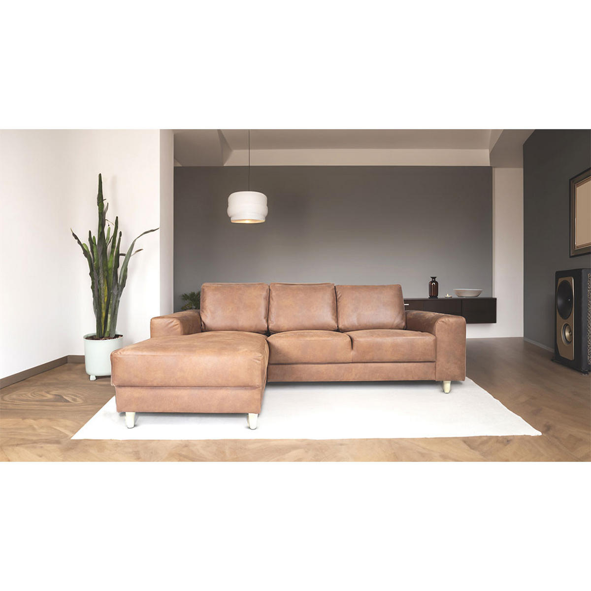 ECKSOFA cognacfarben Leder - Cognac, Leder (222/148cm) - ebuy24