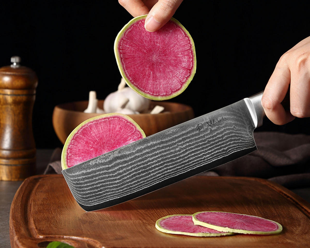 NAKIRI Messer Damastmesser I EDIB - Braun, Holz/Metall (30cm) - Wakoli