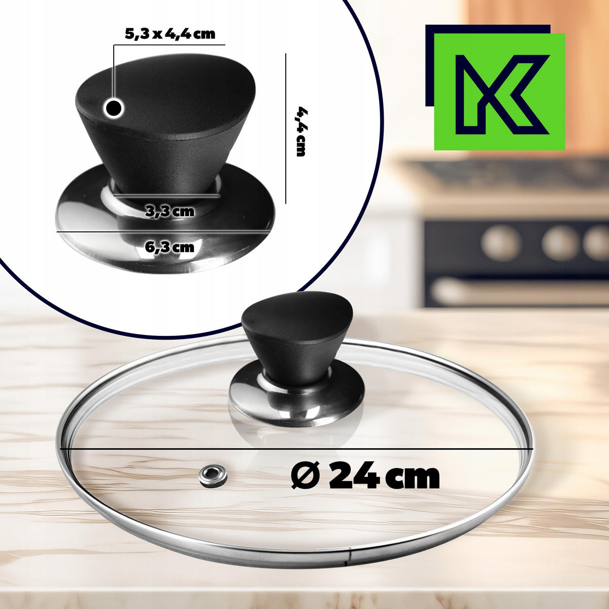 DECKEL mit schwarzem Griff, 24 cm - Transparent, Glas/Kunststoff (24cm) - KADAX