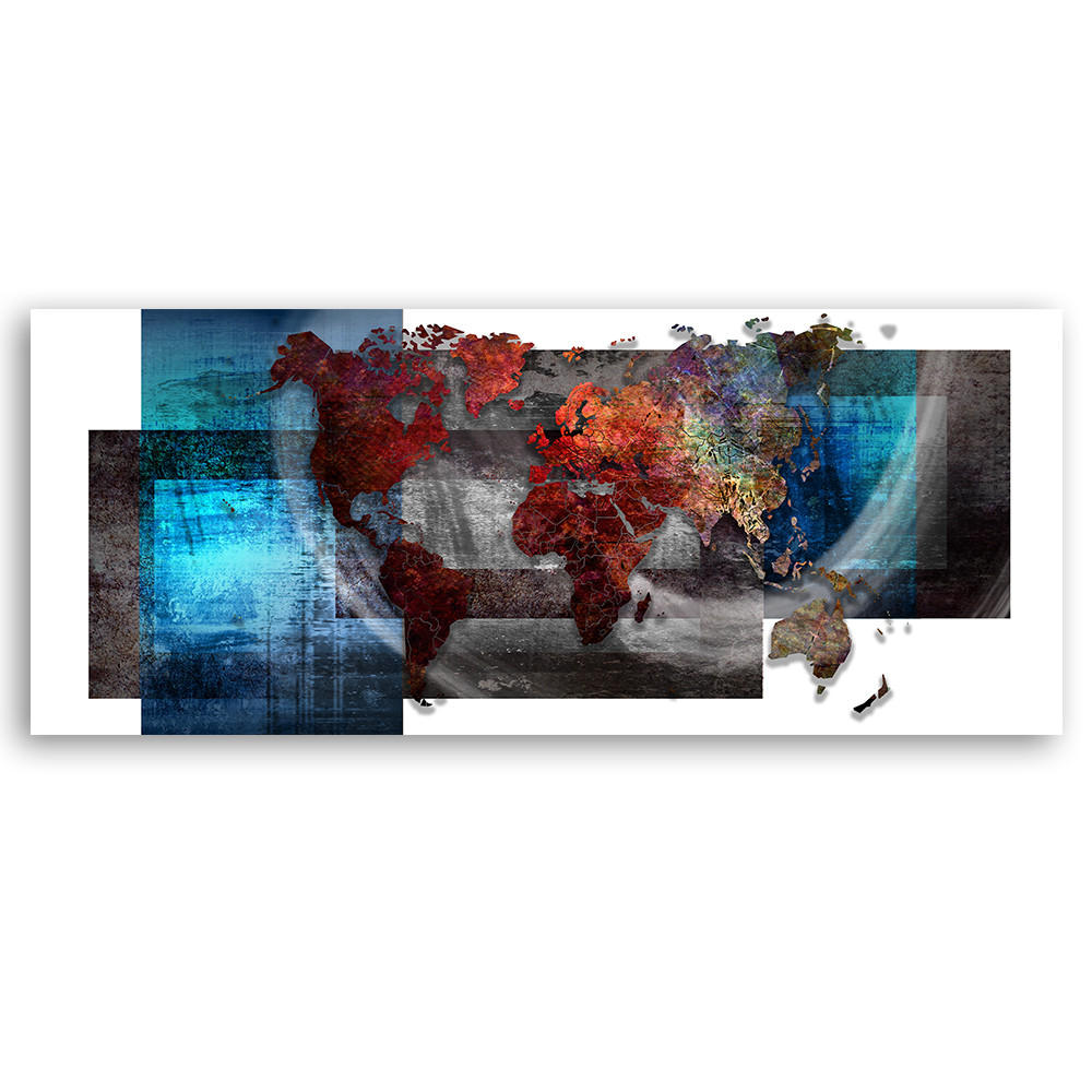 WANDBILD weltkarte komposition - Blau, Textil (90/30cm) - Feeby