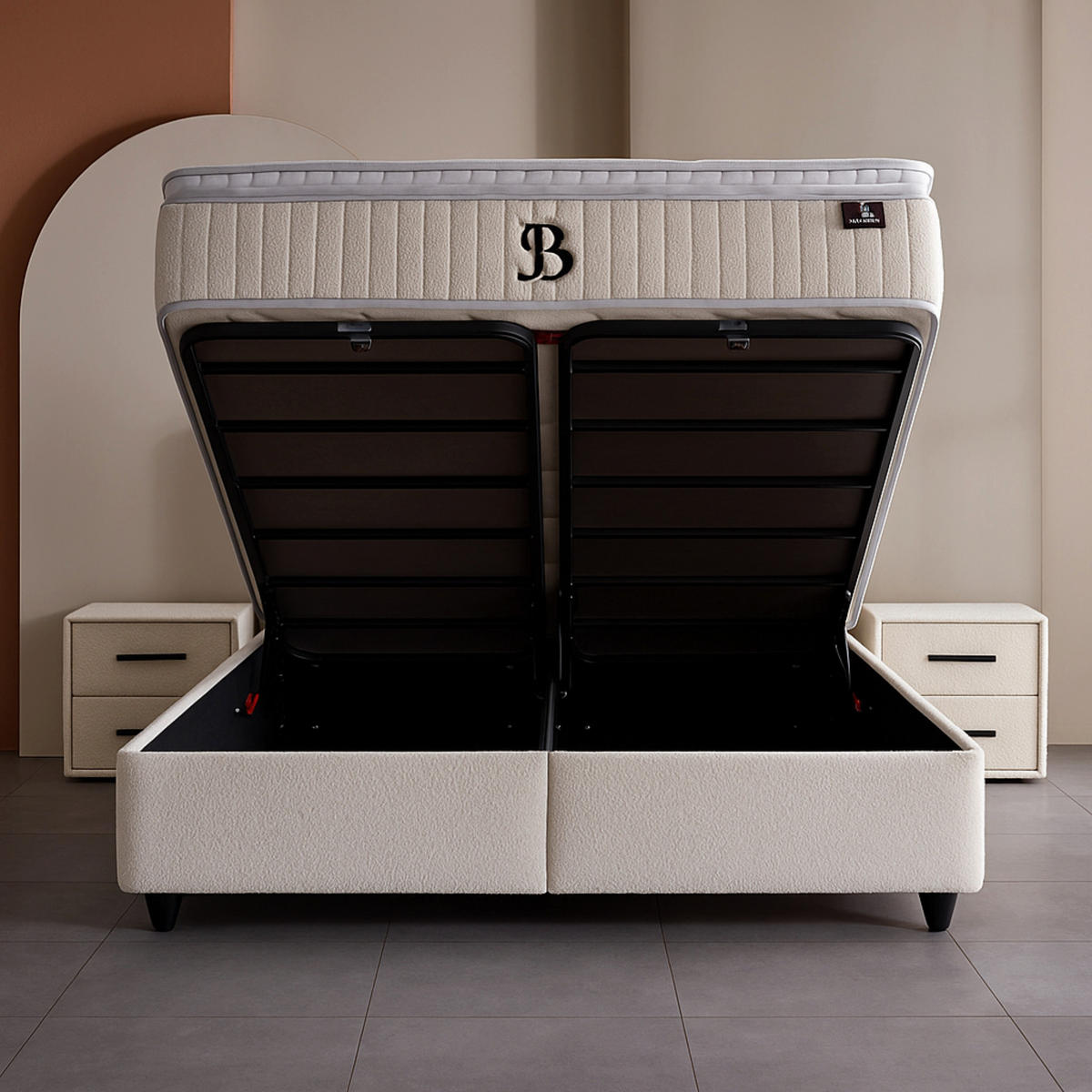 BOXBETT SIA Bett mit Matratze 140x200 - Beige, Holz (140/200cm)