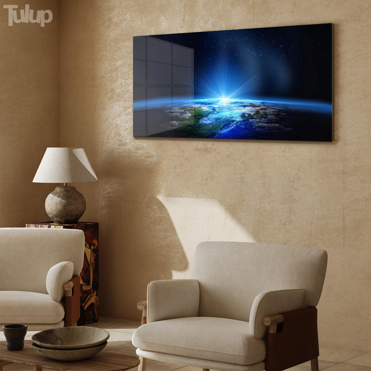 GLASBILD 120x60 cm Erde Universum - Blau/Schwarz, Glas (120/60cm) - TULUP