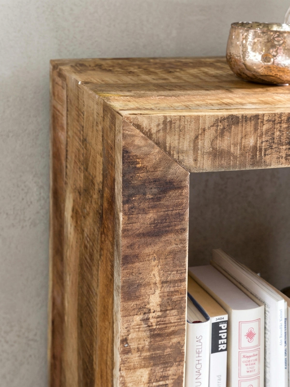 REGAL Massivholz Mango Cubeform Vintage EWA, Beige 45x35x90 cm - Beige, Holz (45/90/35cm) - KADIMA DESIGN