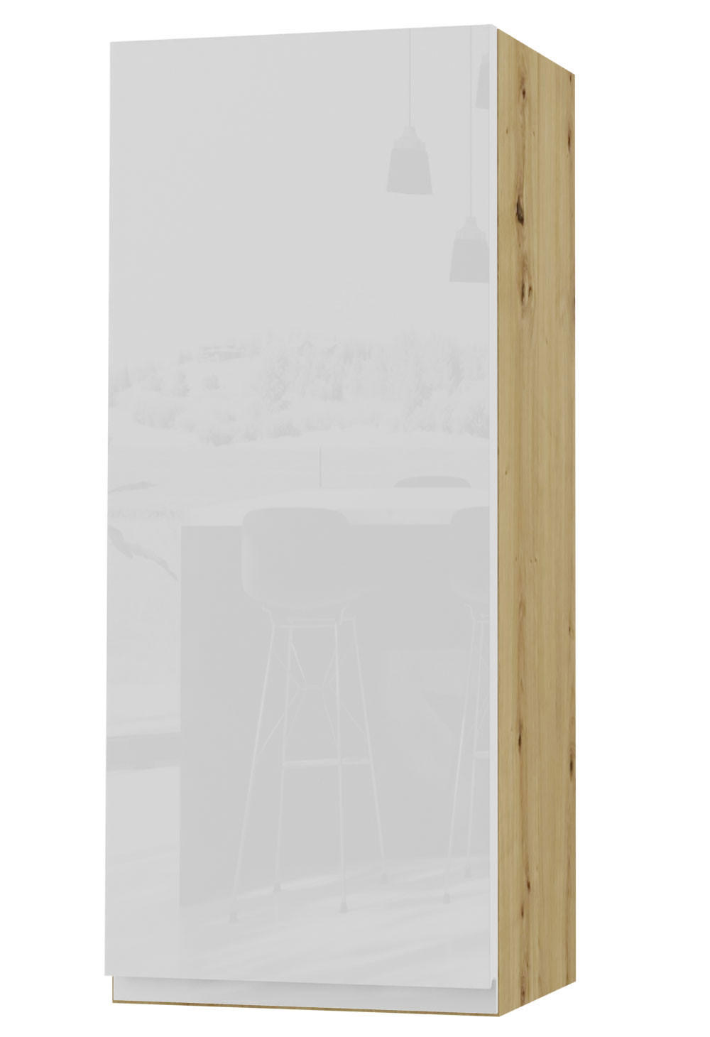 HÄNGESCHRANK Florence W4/40 Eiche Artisan / RAL 9003 signalweiß HG 40 / 32,5 / 96cm - Türanschlag links - Weiß Hochglanz/Eiche Artisan, Holz/Holzwerkstoff (40/96/32.5cm) - Feldmann-Wohnen