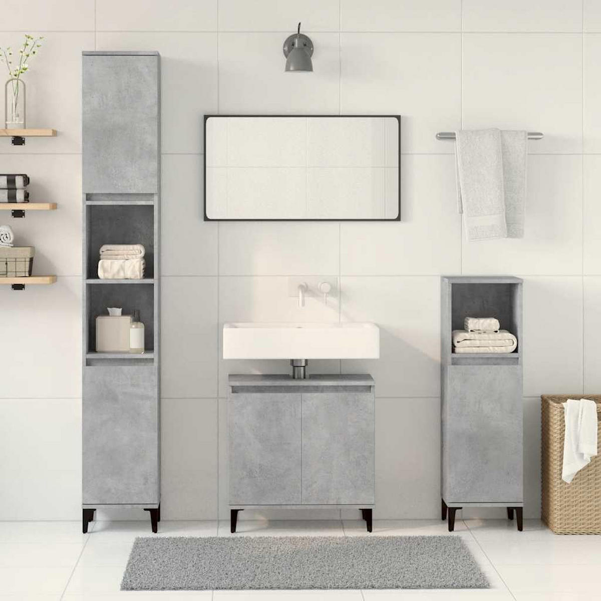BADMÖBEL-SET 3-TLG. Betongrau Holzwerkstoff - Grau, Holzwerkstoff (30/190/30cm) - vidaXL