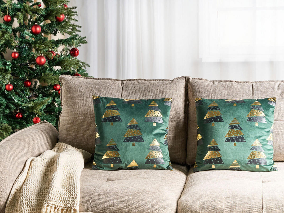 DEKOKISSEN 2er-Set Grün 45/45 cm Goldspruce - Grün, Textil (45/45cm) - Beliani
