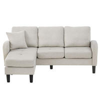 ECKSOFA 3-Sitzer Sofa, Rückenkissen, Schlaffunktion, Baumwoll-Leinenstoff, 166 x 118 x 77 cm - Beige, Textil (118/166cm) - Kaket