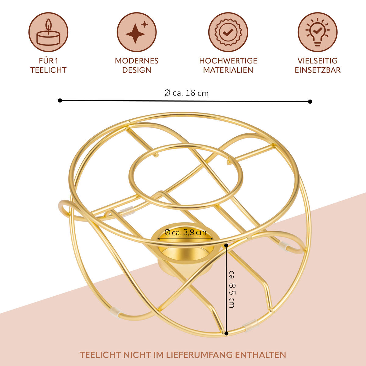TEEWÄRMER, Gold - Goldfarben, Metall (16/8.5cm) - bremermann