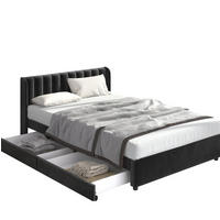 POLSTERBETT aus Samt 160x200 cm in Schwarz mit 2 Schubladen - Schwarz, Textil (160/200cm) - Modfu