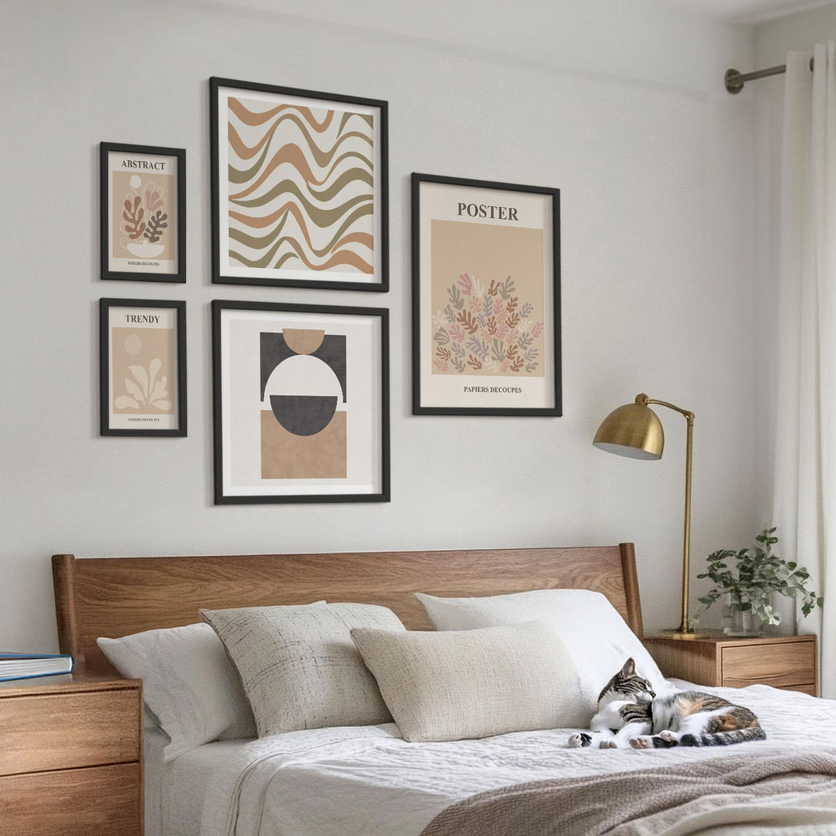 WANDBILDER 5er-Set - 50x50 cm & 20x30 cm & 40x60 cm Schwarzer Rahmen - Abstrakte Formenmuster - Schwarz, Kunststoff (40/60cm) - ArtPrintCave