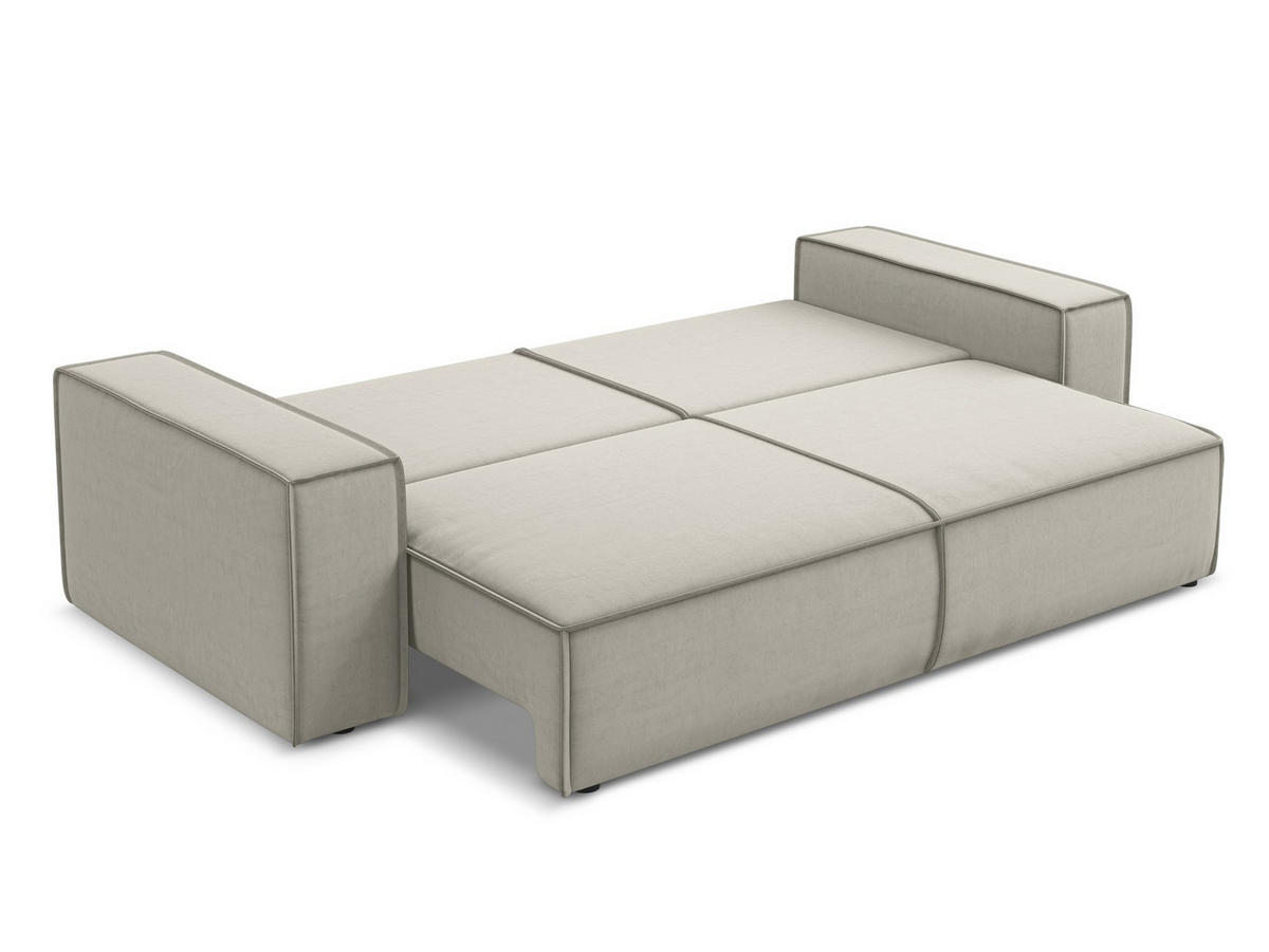 3-SITZER SOFA mit Schlaffunktion Samt Stoff Creme - Perlmutt/Creme, Kunststoff/Textil (255/85/105cm) - Makamii