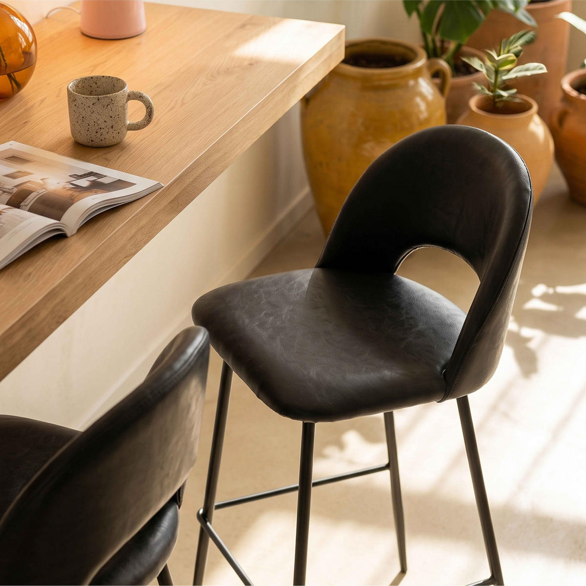 BARHOCKER 2-tlg., Schwarz - Schwarz, Metall (51/103/44cm) - Oviala