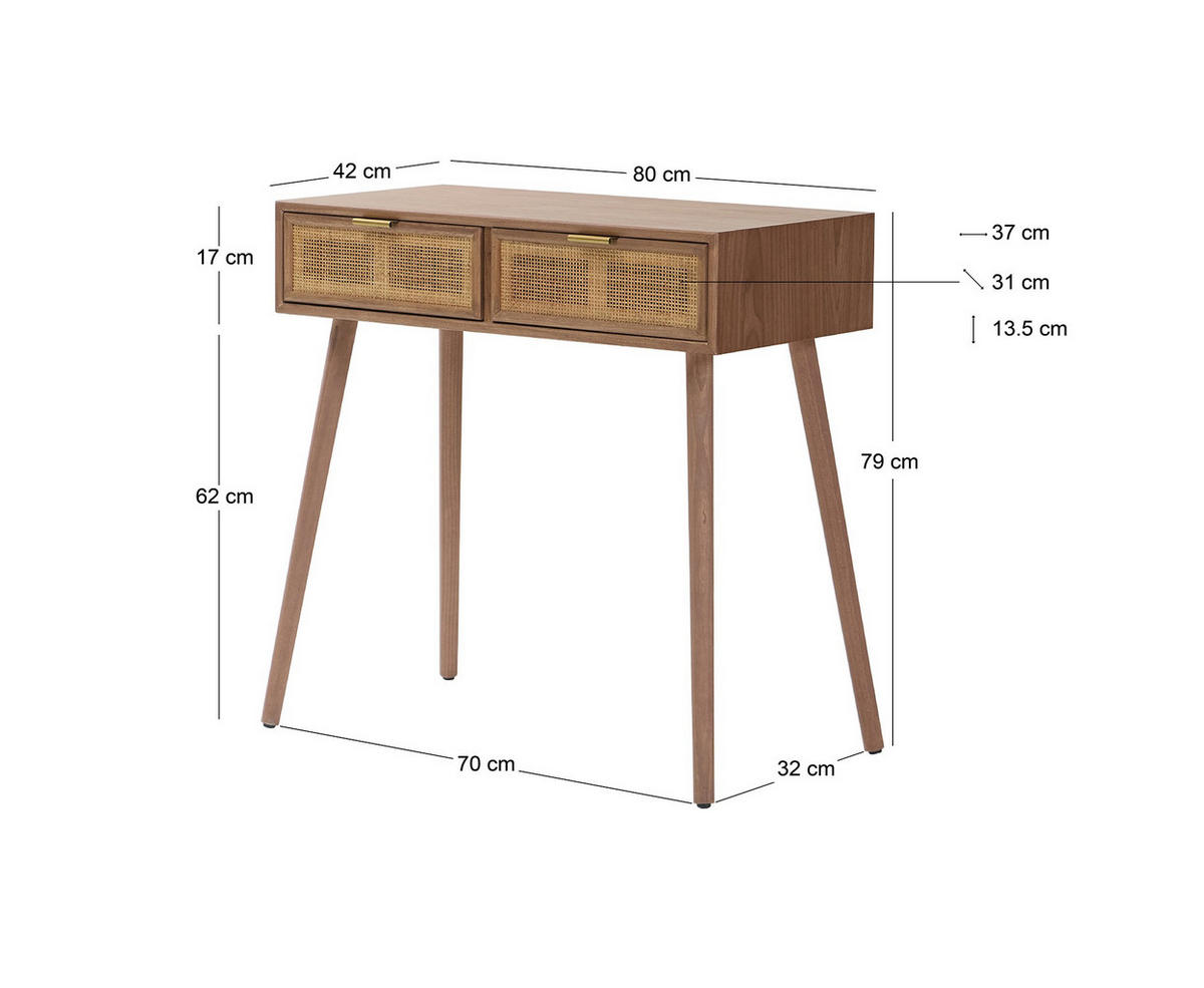 KONSOLENTISCH Rechteckig Braun 80 x 42 x 79 cm - Braun, Holz (42/80/79cm) - Nordlys
