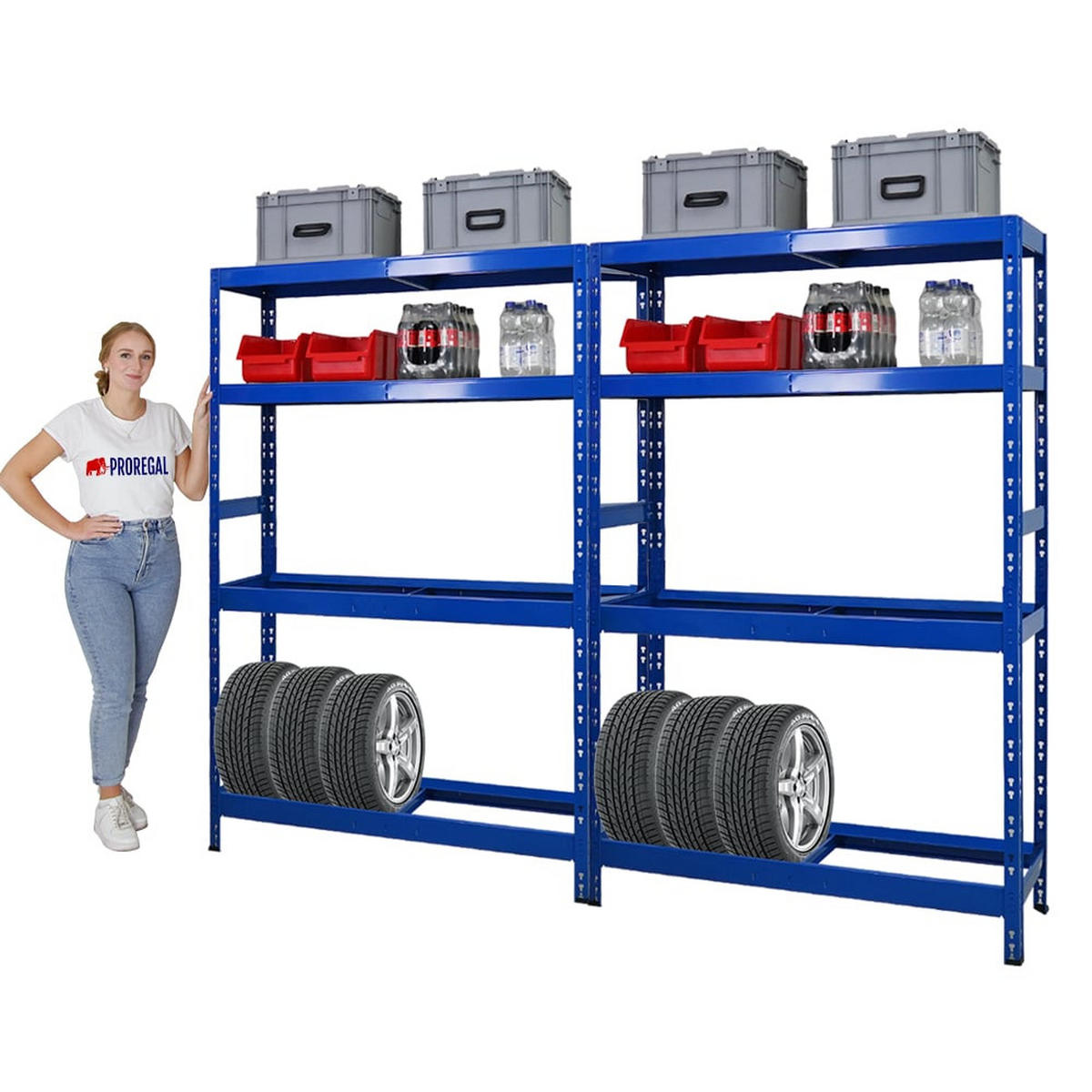REIFENREGAL Tiger 2er-Set 180x120x40 cm bis zu 12 Reifen auf 2 Ebenen mit 2 Fachboden Blau - Blau, Metall (240/180/40cm) - PROREGAL