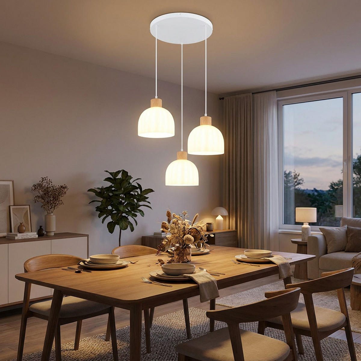 LED PENDELLEUCHTE Metall, Weiß matt, Glas opal, kürzbar - Multicolor, Holz (51/51/130cm) - Globo Lighting