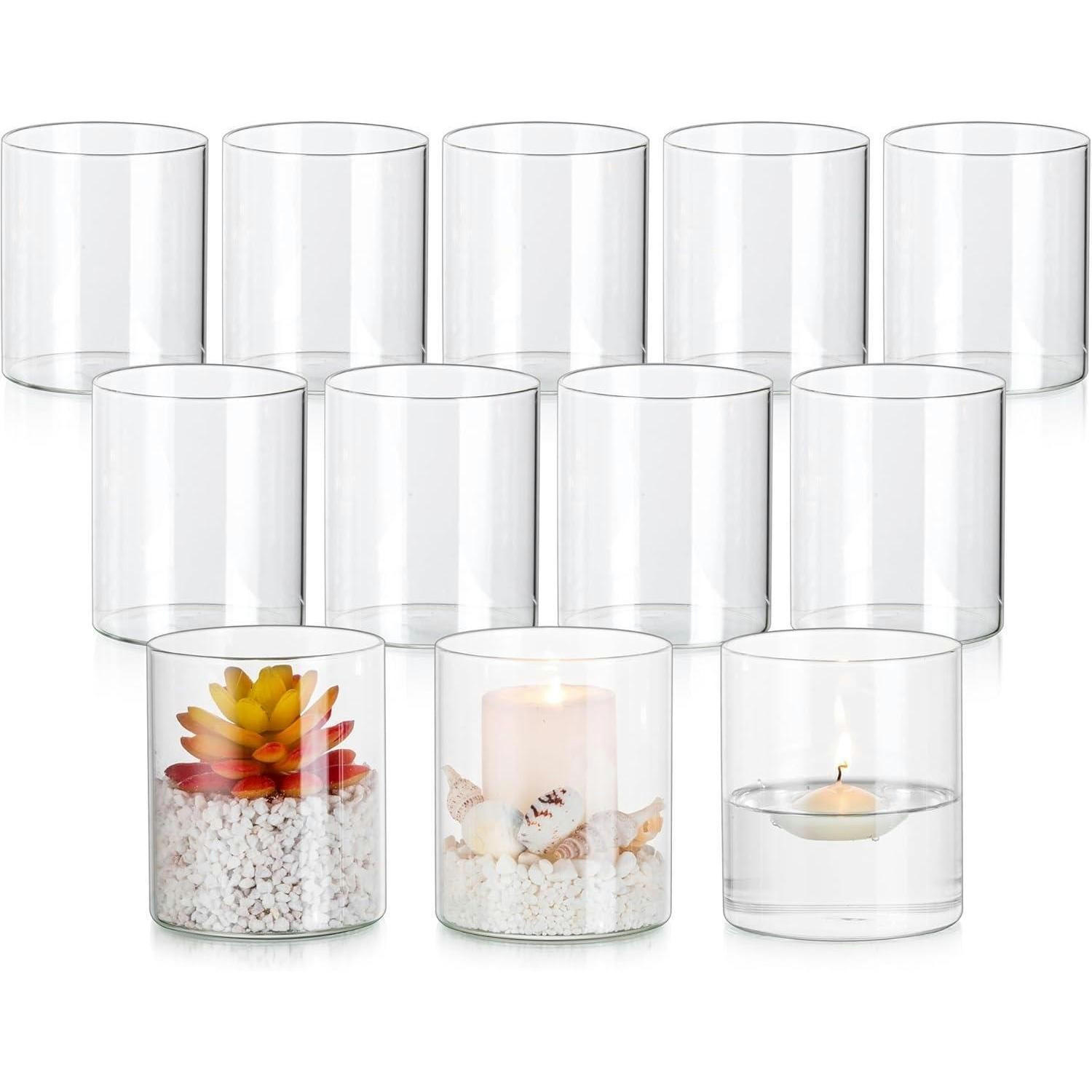 KERZENSTÄNDER 12-teiliges Set Zylinder Glas 10 cm - Transparent, Glas (8.5/8.5/10cm)