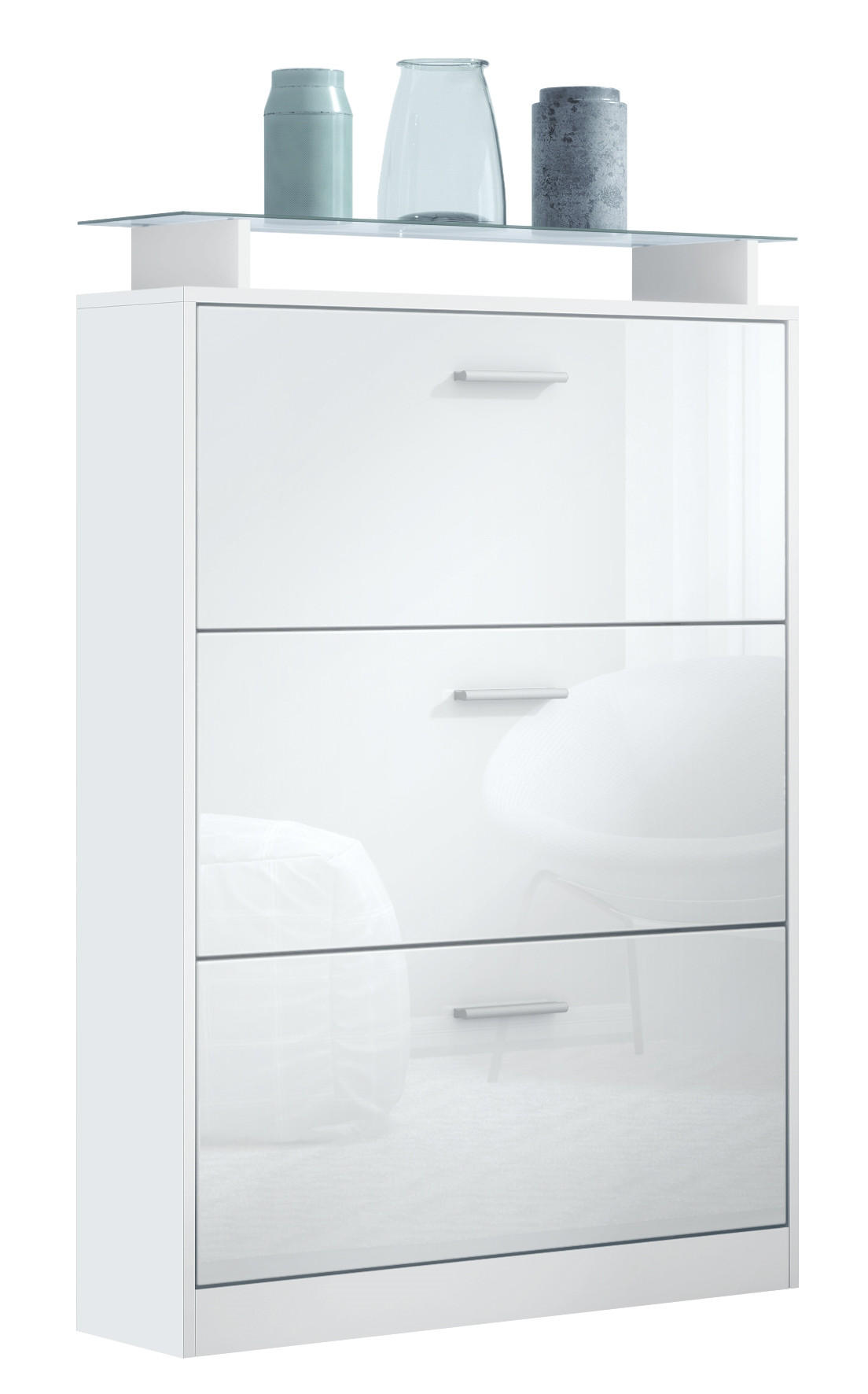 SCHUHSCHRANK Lavia Front in Weiß Hochglanz - Weiß Hochglanz, Holzwerkstoff (89/128/23cm) - Vladon