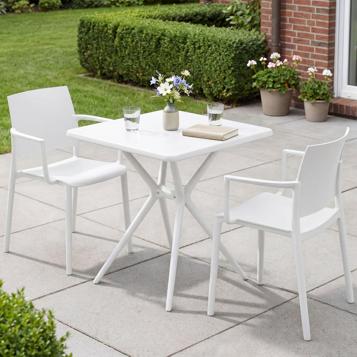 GARTENMÖBEL-SET Frida 2 Stühle 186x72x81cm Kunststoff Weiß Balkonset - Weiß, Kunststoff - DELUKE