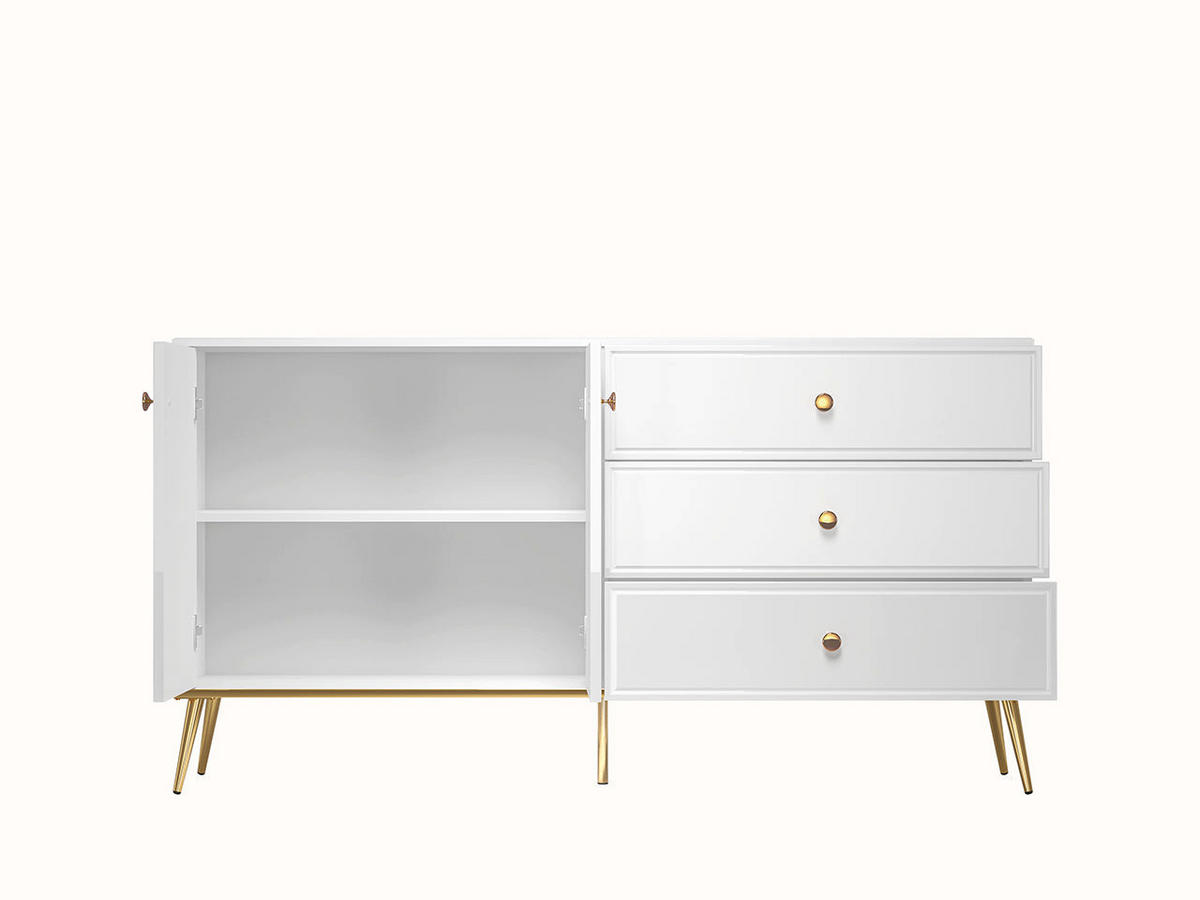 KOMMODE – 120 cm – Goldin – Weiß Hochglanz – KM-023 - Weiß Hochglanz, Holzwerkstoff (120/85/40cm) - hi-markt