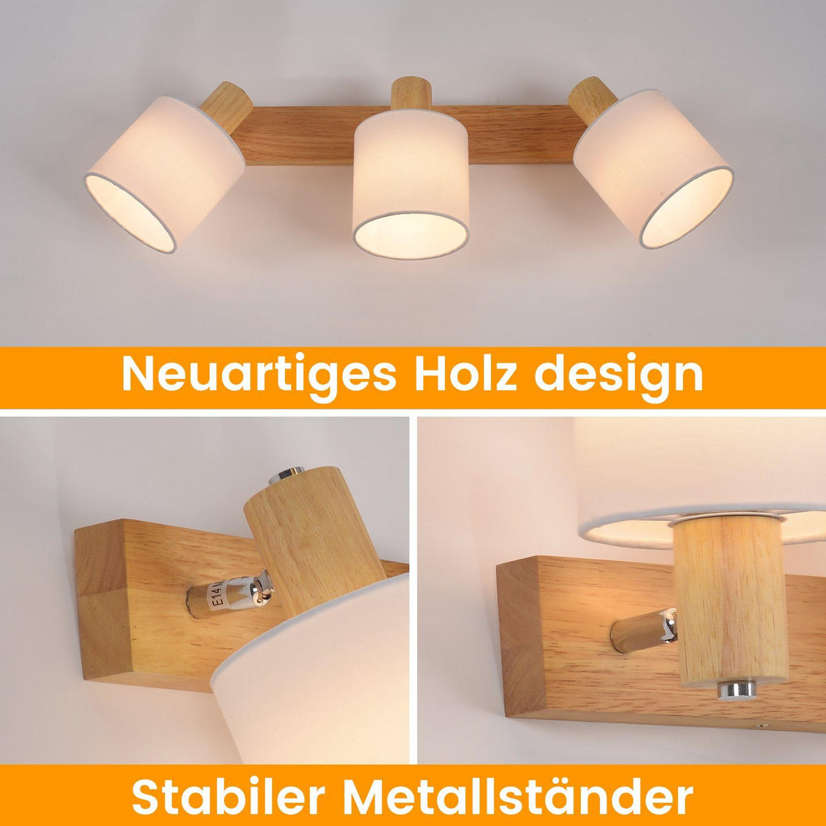 DECKENSTRAHLER Rin 48/16/13cm - Eukalyptusholzfarben, Holz (48/16/13cm) - ZMH