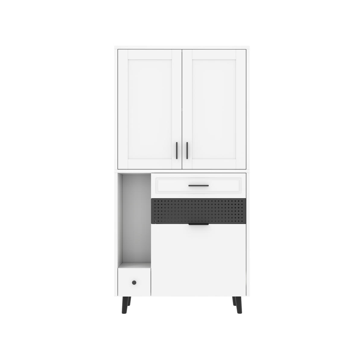 BUFFET Katzenmöbel Schrank MDF Katzenhaus Multifunktion Spielbereich verstellbare Böden Stauraum - Schwarz/Weiß, Holzwerkstoff/Metall (80/161/40cm) - EVRYAE