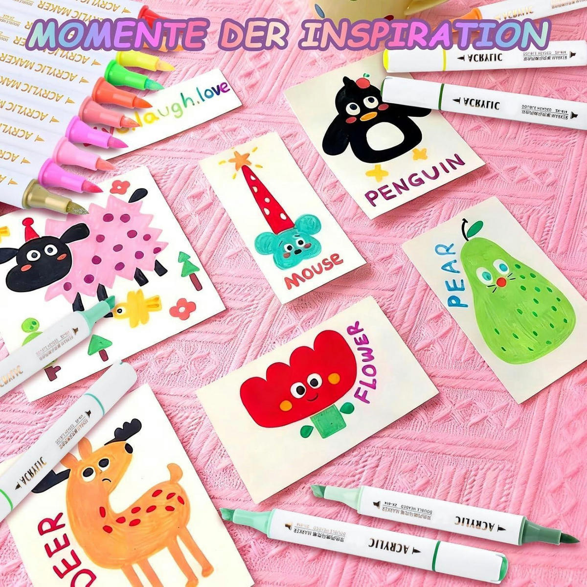 ACRYLSTIFTE 48 Farben 24 Stück Set Doppelspitzen für Stein, Holz, Glas - Multicolor, Kunststoff (1.5/1.5/15cm)