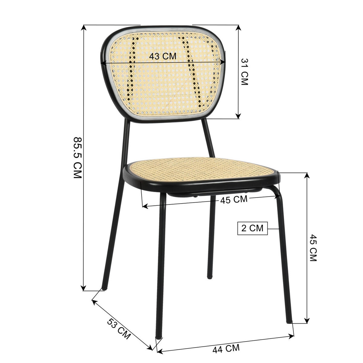 STUHL-SET 2 Stück Schwarz - Beige/Schwarz, Metall (44/86/53cm) - Urban Meuble