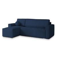 ECKSOFA RAVELO T Blau Kordstoff mit Schlaffunktion - Blau, Holz (240/140cm) - MASSENO