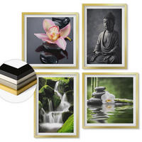 WANDBILDER 4er Set - 50x50 cm & 40x60 cm Goldrahmen - Zen-Gemälde, Wassersteine, Buddha - Goldfarben, Kunststoff (50/50cm) - ArtPrintCave
