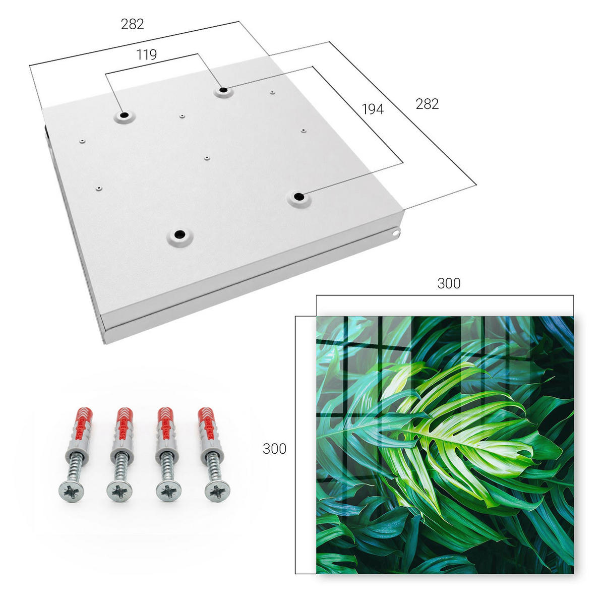 SCHLÜSSELBOX Weiß 30x30 cm – Türöffnung nach rechts - Grüne Blätter - Grün, Metall (30/30/5cm) - TULUP