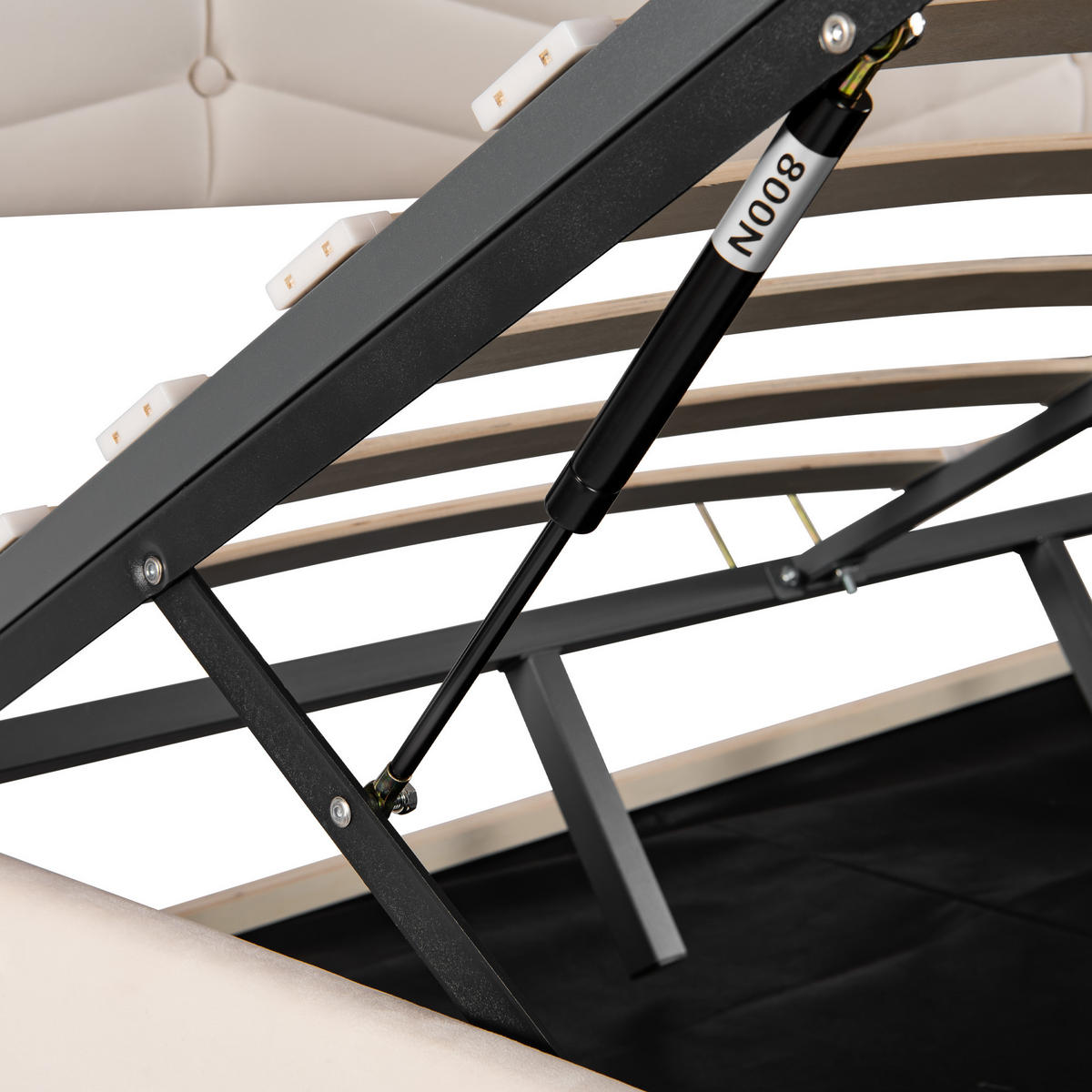 POLSTERBETT 160x200 Samt Hydraulisch Streifen Stil Beige - Beige, Textil (160/200cm) - FLIEKS