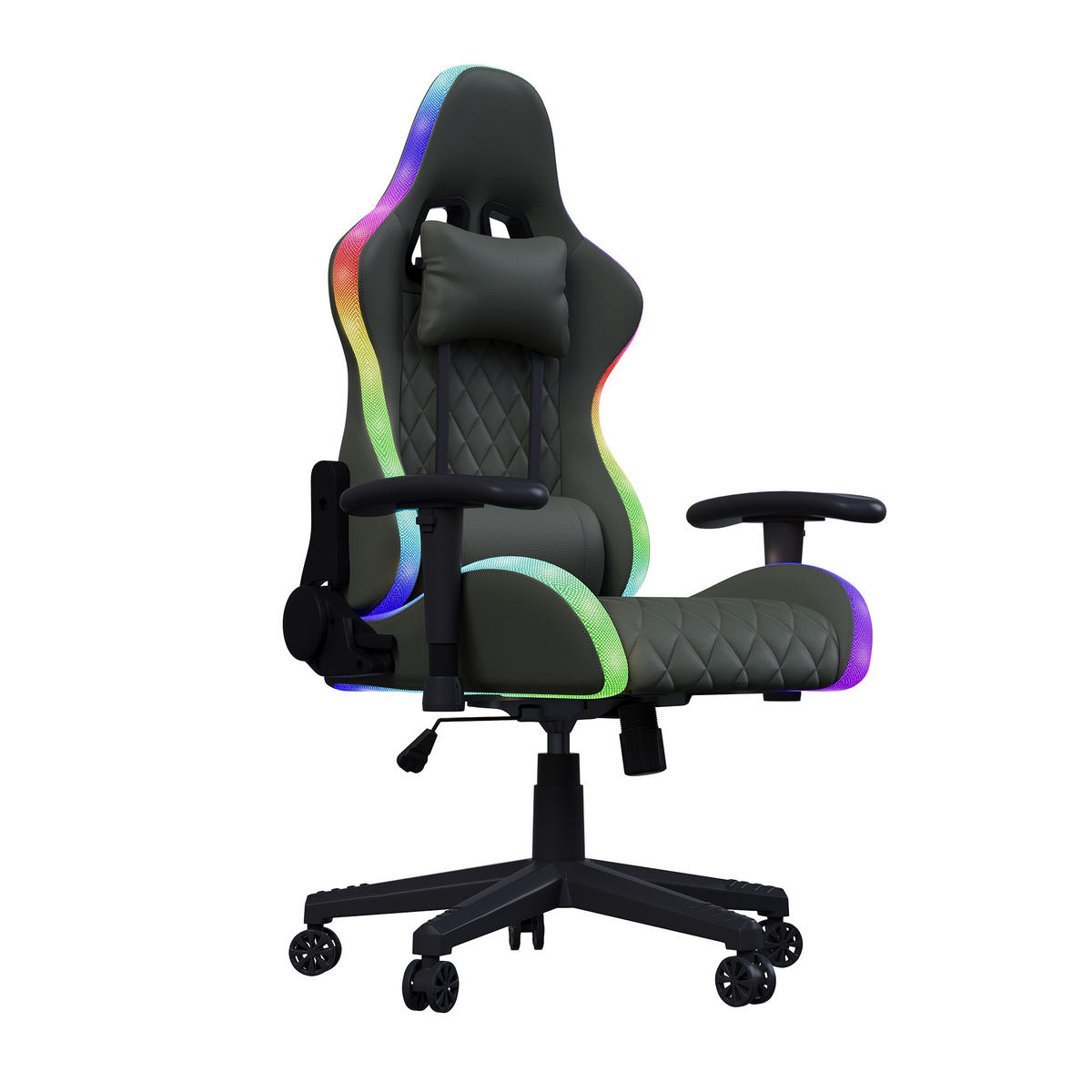 GAMINGSTUHL mit RGB-Beleuchtung, Massagefunktion, ergonomisch, schwarz - Schwarz, Textil (68/133/58.5cm) - EuroLiving