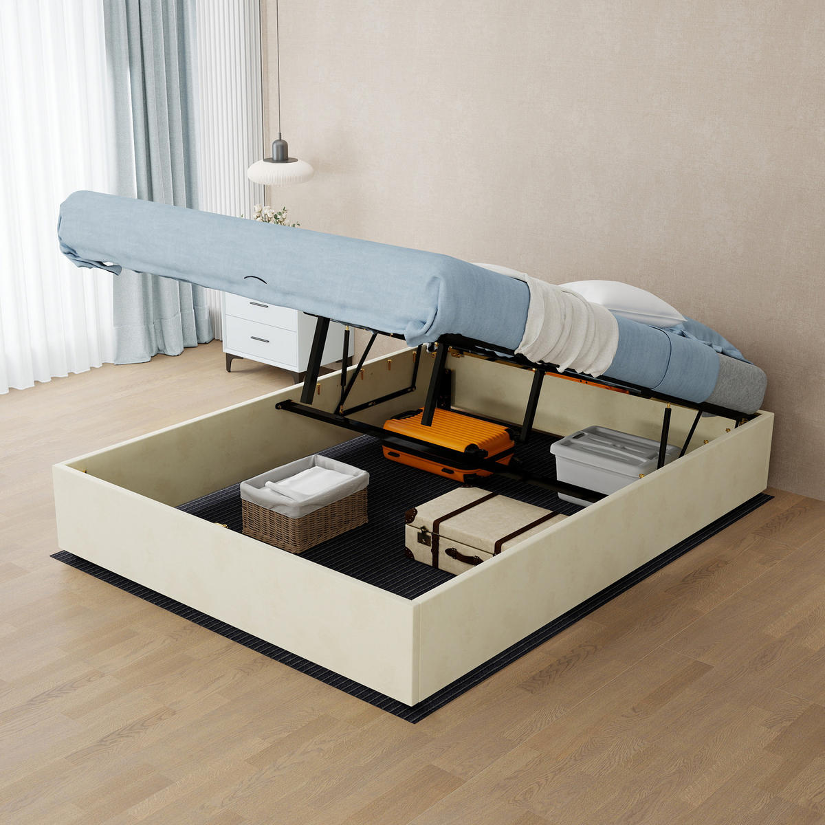 POLSTERBETT 140/200 cm in Beige Stoff mit Kopfteil - Beige, Holzwerkstoff/Textil (140/200cm) - STILVORA