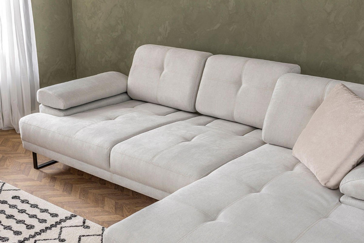 ECKSOFA mit verstellbarer Rückenlehne - Beige/Schwarz, Textil/Metall (174/314cm) - myHomelando