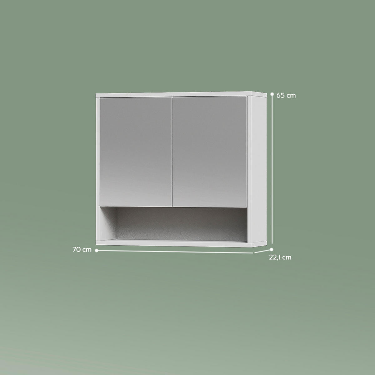 SPIEGELSCHRANK ATERNO Weiß 70 x 65 cm mit 2 Türen - Weiß, Holzwerkstoff (70/65/22.1cm) - Livinity®
