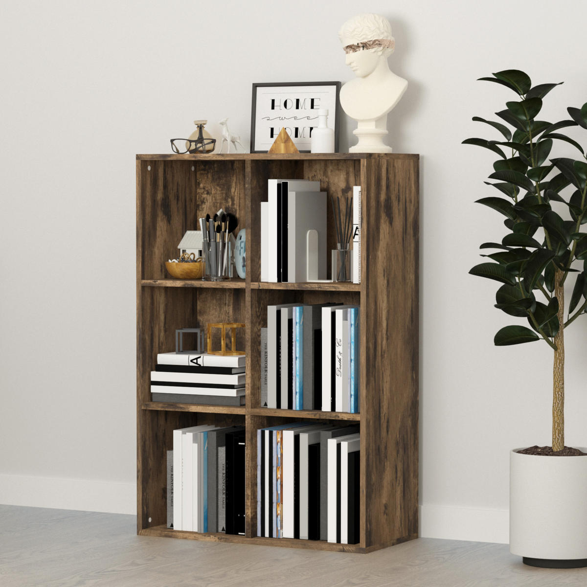 BÜCHERREGAL,DREISTÖCKIG 6 Fächer 65,5x30x97,5cm,rustikales braun - Braun, Holzwerkstoff (65.5/97.5/30cm) - Vallsero