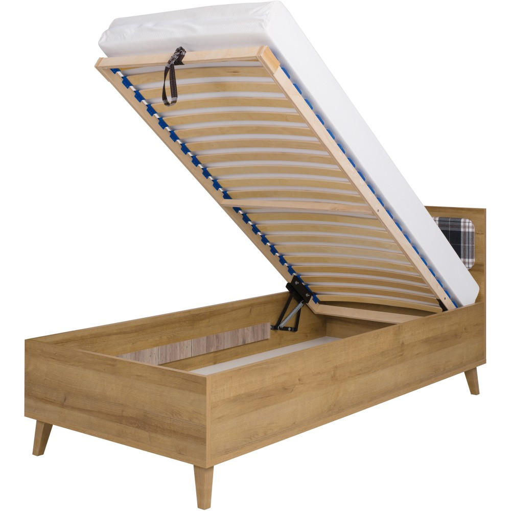 JUGENDBETT Moreno mit Bettkasten 90×200, Eiche gold/mattweiß/graphit - Eichefarben/Graphitfarben, Holzwerkstoff/Kunststoff - Beautysofa