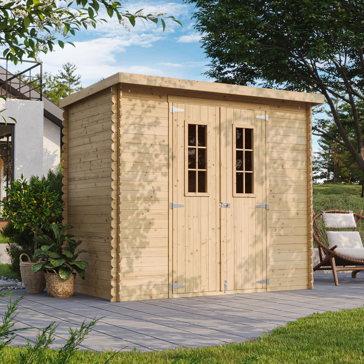 GARTENHAUS HOLZ mit imprägniertem Boden B239xL142xH200 cm/ 2,63 m2 - M310C+M310G - Beige, Holz (239/200/142cm) - Timbela
